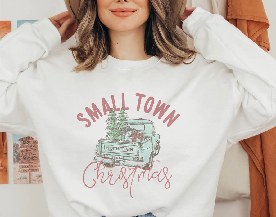 PetitRueDesigns Small Town Christmas Sweater- White