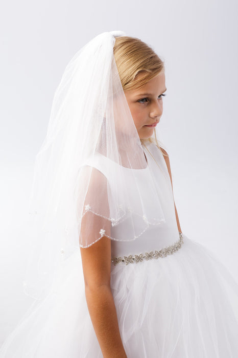 Mirabelle First Communion Veil with Beaded Scalloped Edge and Leaves