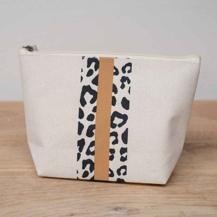 Leopard Stripe Shore Cosmetic Bag- Natural, Black & Tan
