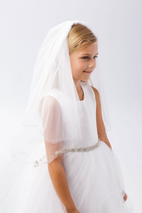 Tip Top Kids Catarina First Communion Veil with Comb & Silvery Beaded & Rhinestone Trim