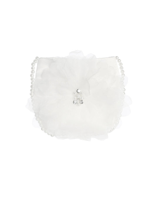 Special Occasion Flower Purse with Faux Pearl & Rhinestone Details- White