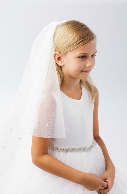 Florencia First Communion Veil with Pearl and Rhinestone Accents