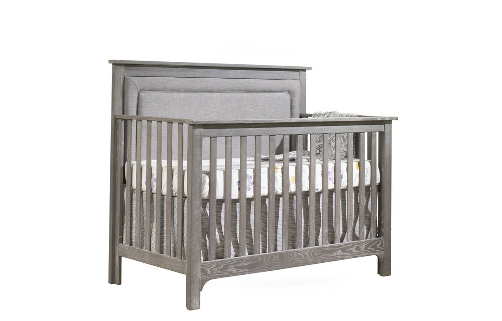 Nest Emerson Convertible Crib in Owl w/ Upholstered Panel in Fog