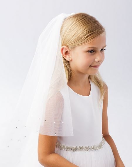 Florencia First Communion Veil with Pearl and Rhinestone Accents